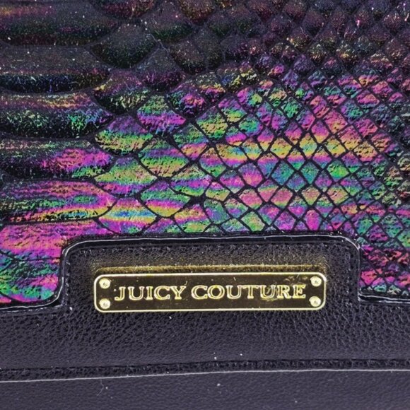 JUICY COUTURE Black PVC Leather Faux Snakeskin Organizer Crossbody Top Handle - Picture 2 of 14